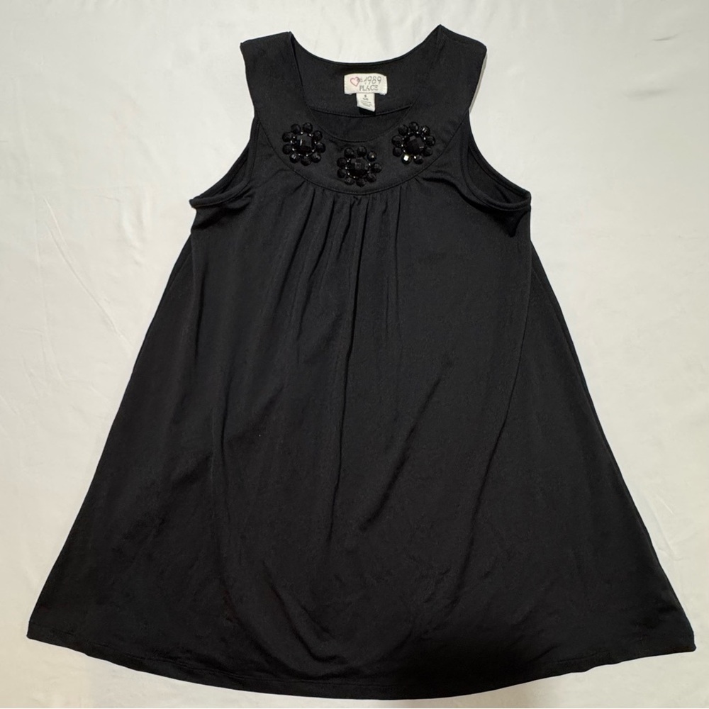 The Children's Place (Place 1989) Girls Black A-Line Bejeweled Dress Size S 5/6